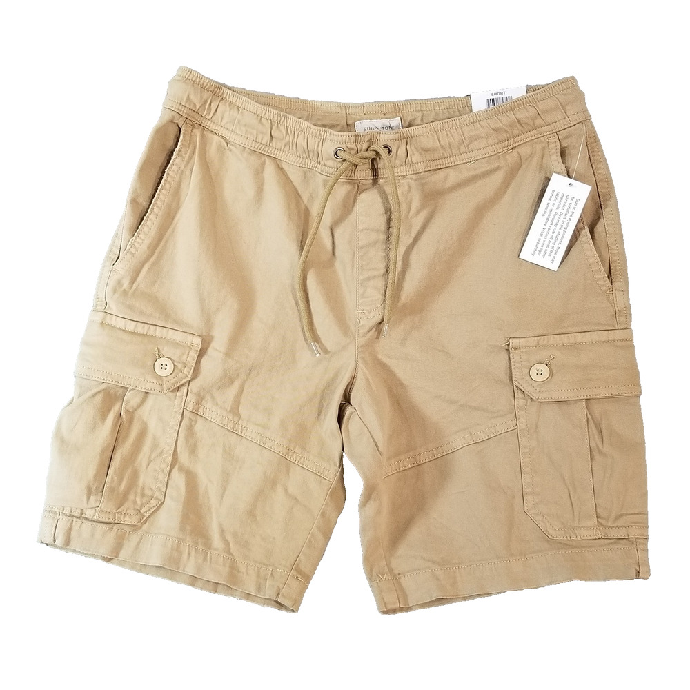Sun + Stone Cargo Shorts Mens‎ Small Dull Gold Flat Front Drawstring Pockets New